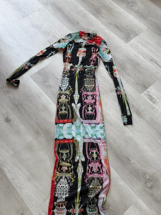 SKIMS Dresses & Skirts - SKIMS Long-Sleeve Maxi Dress in Black with Red, Pink & Green Accents